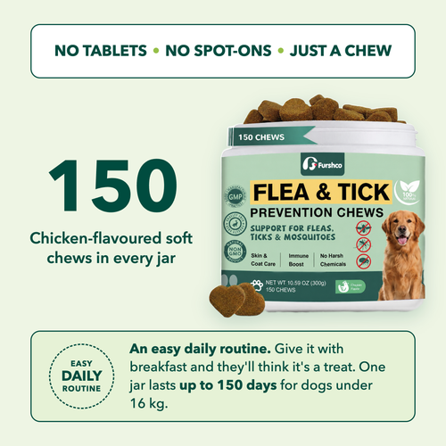 Flea & Tick Chews for Dogs, Chicken Flavour, 150 Chews