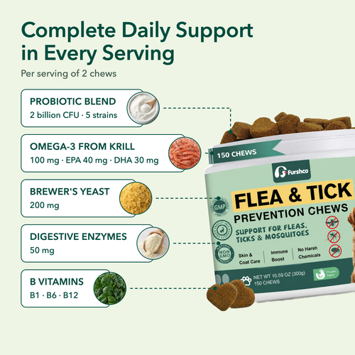 Flea & Tick Chews for Dogs, Chicken Flavour, 150 Chews